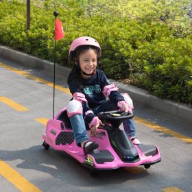 12V Kids Ride-On Drifting Car, Electric Go Kart w/ MP3, USB, LED Lights, High-Low Speed, Power Display, Protector