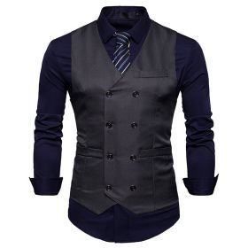 Men's Suit Vest Slim Fit Double Breasted Dress Vest (Color: Grey, size: XL)
