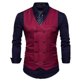 Men's Suit Vest Slim Fit Double Breasted Dress Vest (Color: Red, size: M)