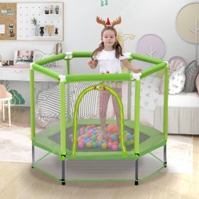 55'' Toddlers Trampoline with Safety Enclosure Net and Balls, Indoor Outdoor Mini Trampoline for Kids (Color: as Pic)