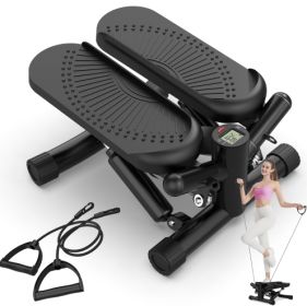Steppers for Exercise - Mini Stair Stepper Machine with Resistance Bands 330lbs Twist Stepper Portable Exercise Equipment for Full Body Workout-Black (Color: Black)