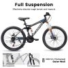A2660 Ecarpat Mountain Bike 26 Inch Wheels, 21-Speed Full Suspension Mens Womens Trail Commuter City Mountain Bike